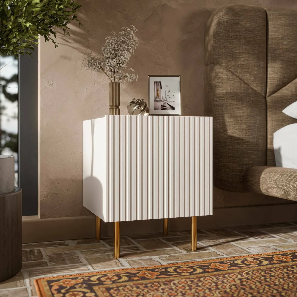 Comodino 1 ripiano beige 47x40x44h cm - Set di 2 comodini Revo