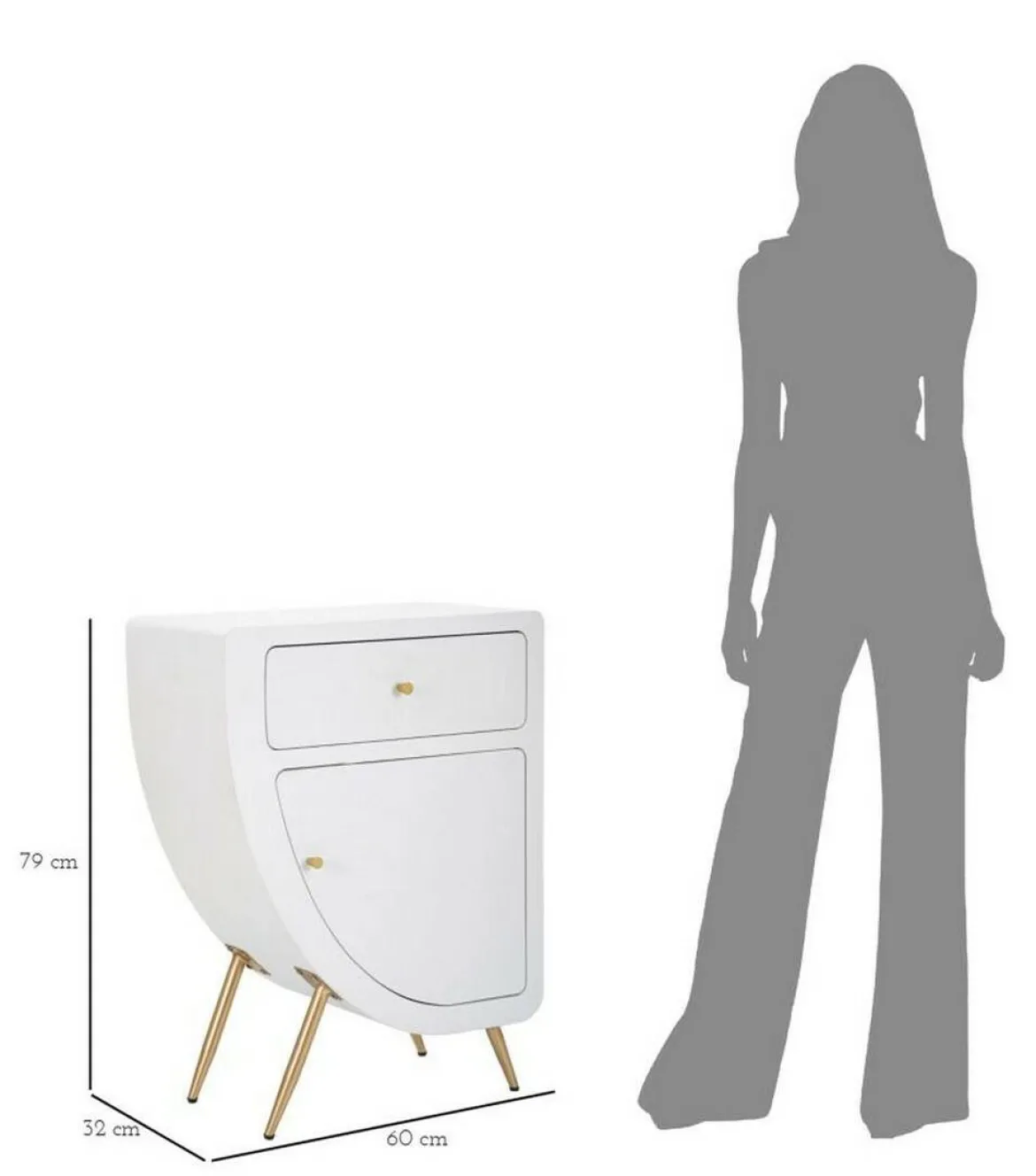 Comodino 1 ripiano bianco e oro 60x32x79h cm - Suze