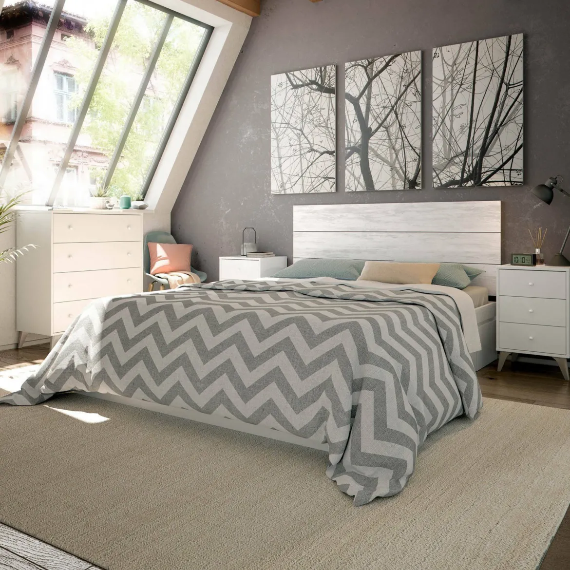 Comodino 1 ripiano bianco e rovere 40x33x56h cm - Attina