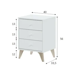 Comodino 1 ripiano bianco e rovere 40x33x56h cm - Attina