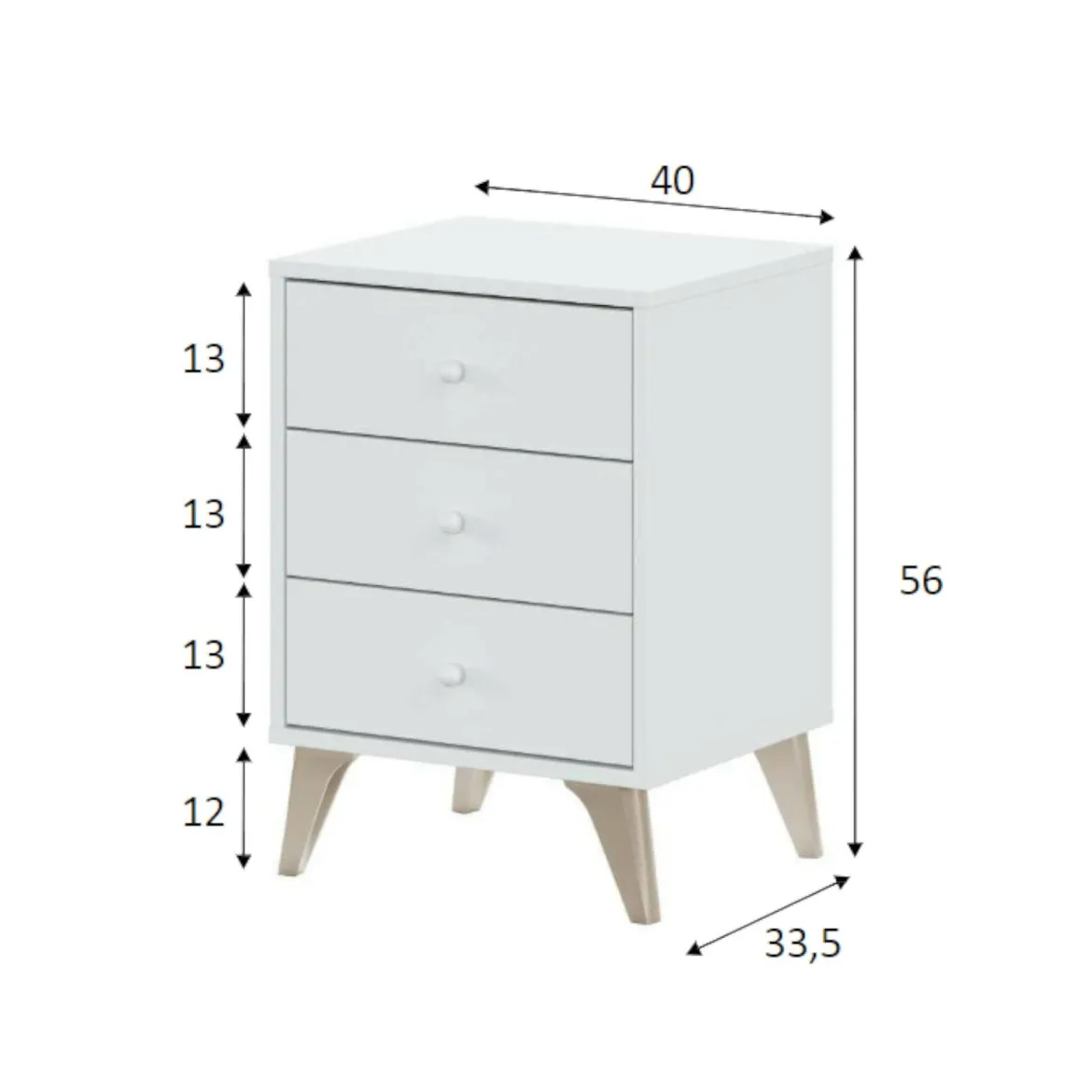 Comodino 1 ripiano bianco e rovere 40x33x56h cm - Attina