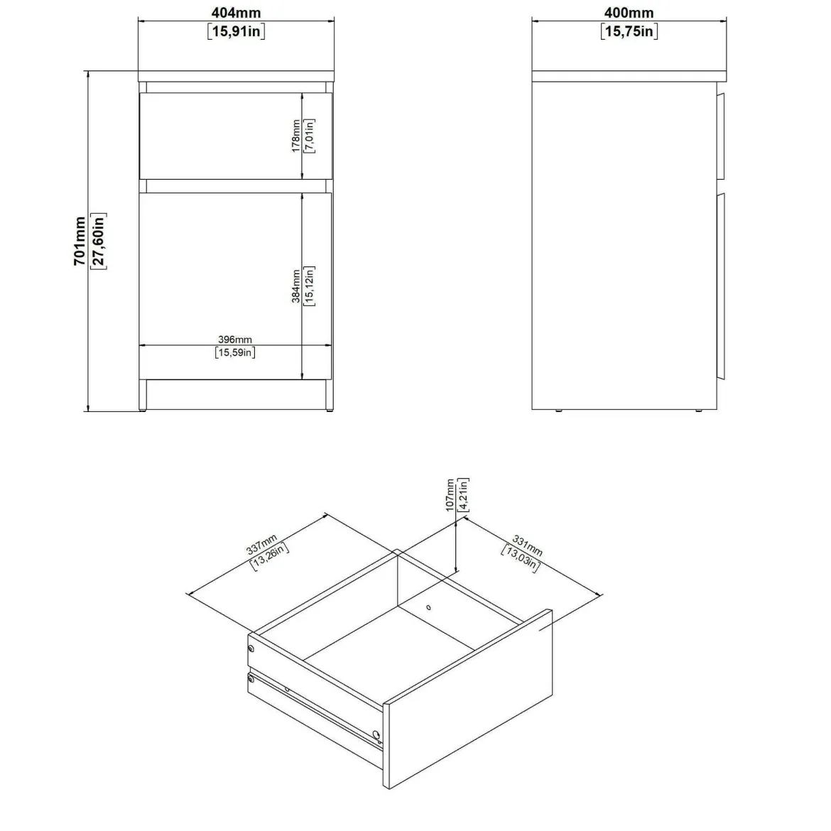 Comodino 1 ripiano bianco lucido 50x34x49h cm - Armageddo
