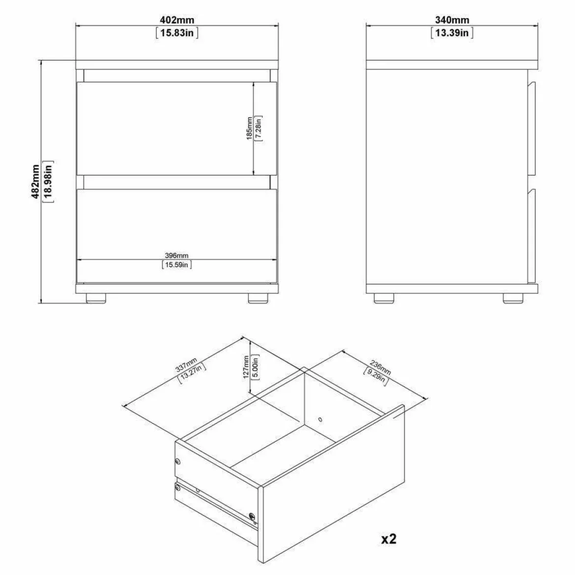 Comodino 1 ripiano bianco 40x34x48h cm - Albregio