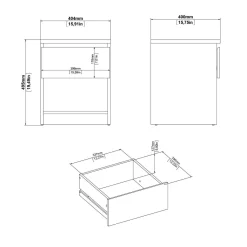 Comodino 1 ripiano cemento e bianco lucido 40x40x49h cm - Scolastica