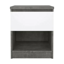 Comodino 1 ripiano cemento e bianco lucido 40x40x49h cm - Scolastica