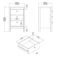 Comodino 1 ripiano nero 43x38x70h cm - Lombardia