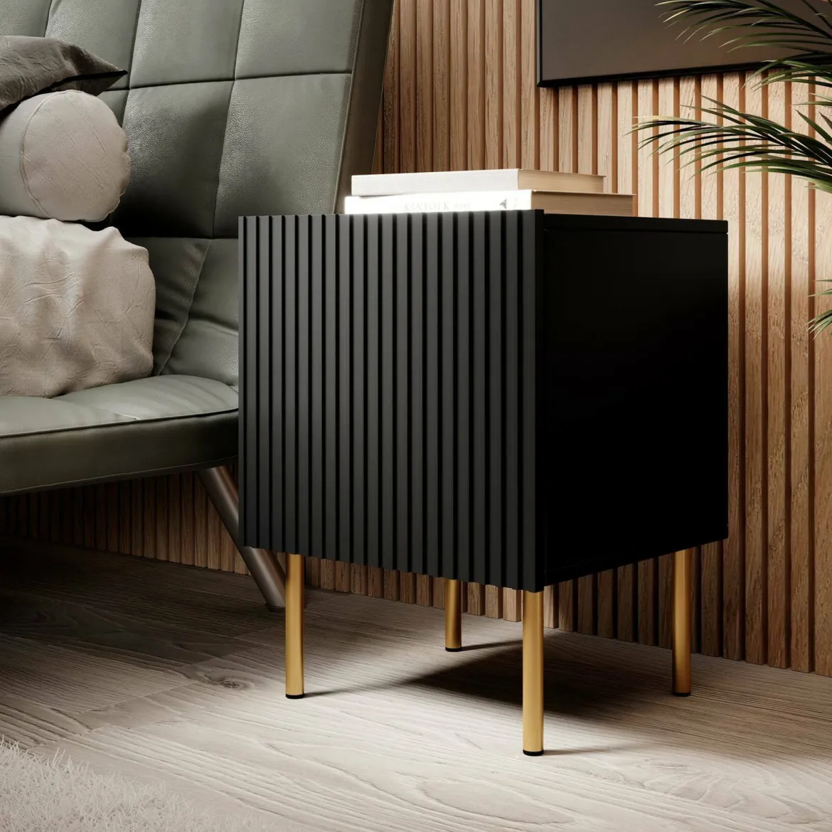 Comodino 1 ripiano nero 44x40x51h cm - Set di 2 comodini Farini