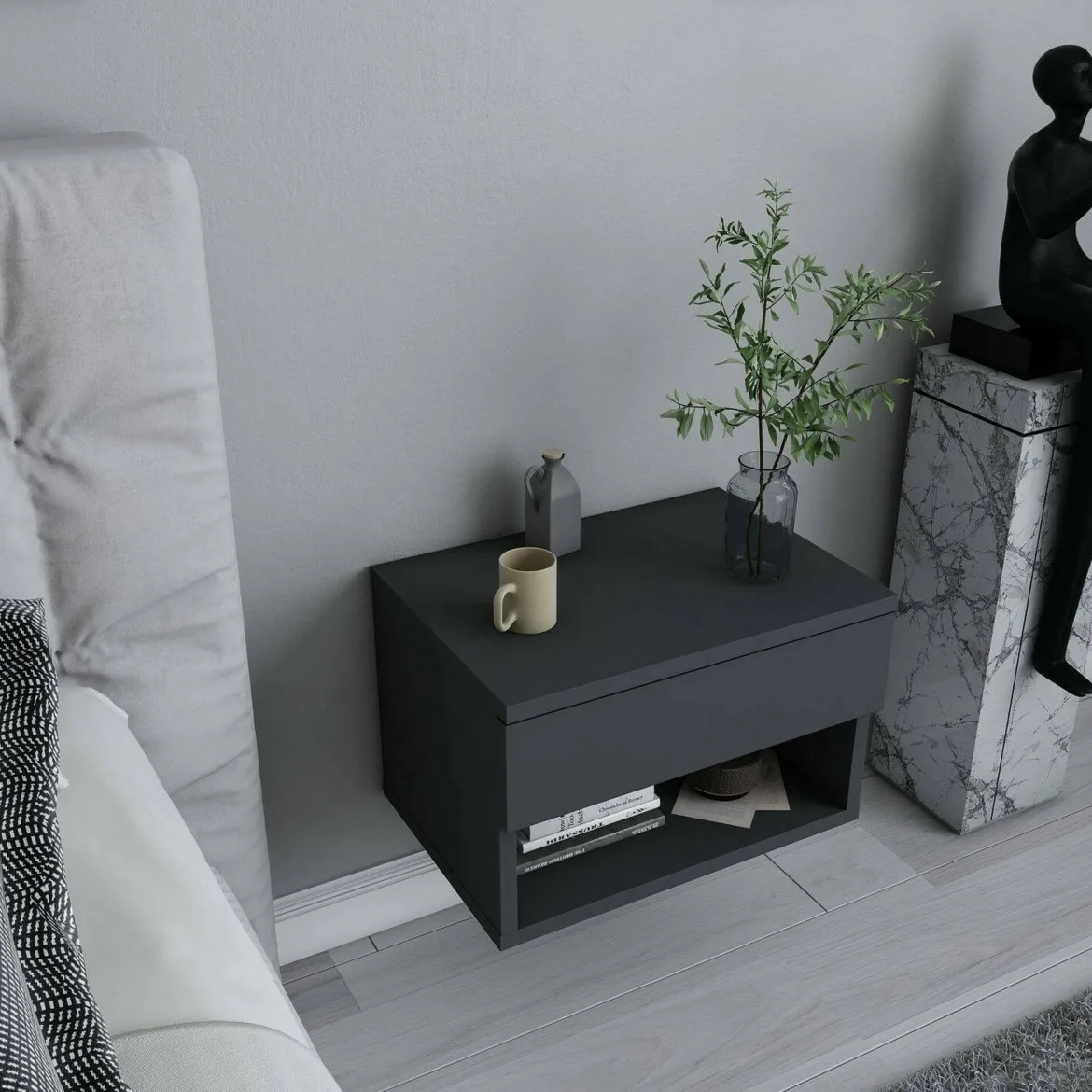 Comodino sospeso antracite 44x29x31h cm - Serpente