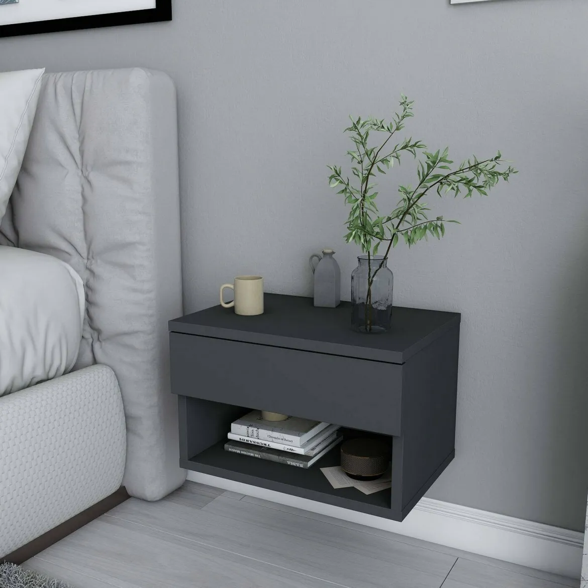 Comodino sospeso antracite 44x29x31h cm - Serpente