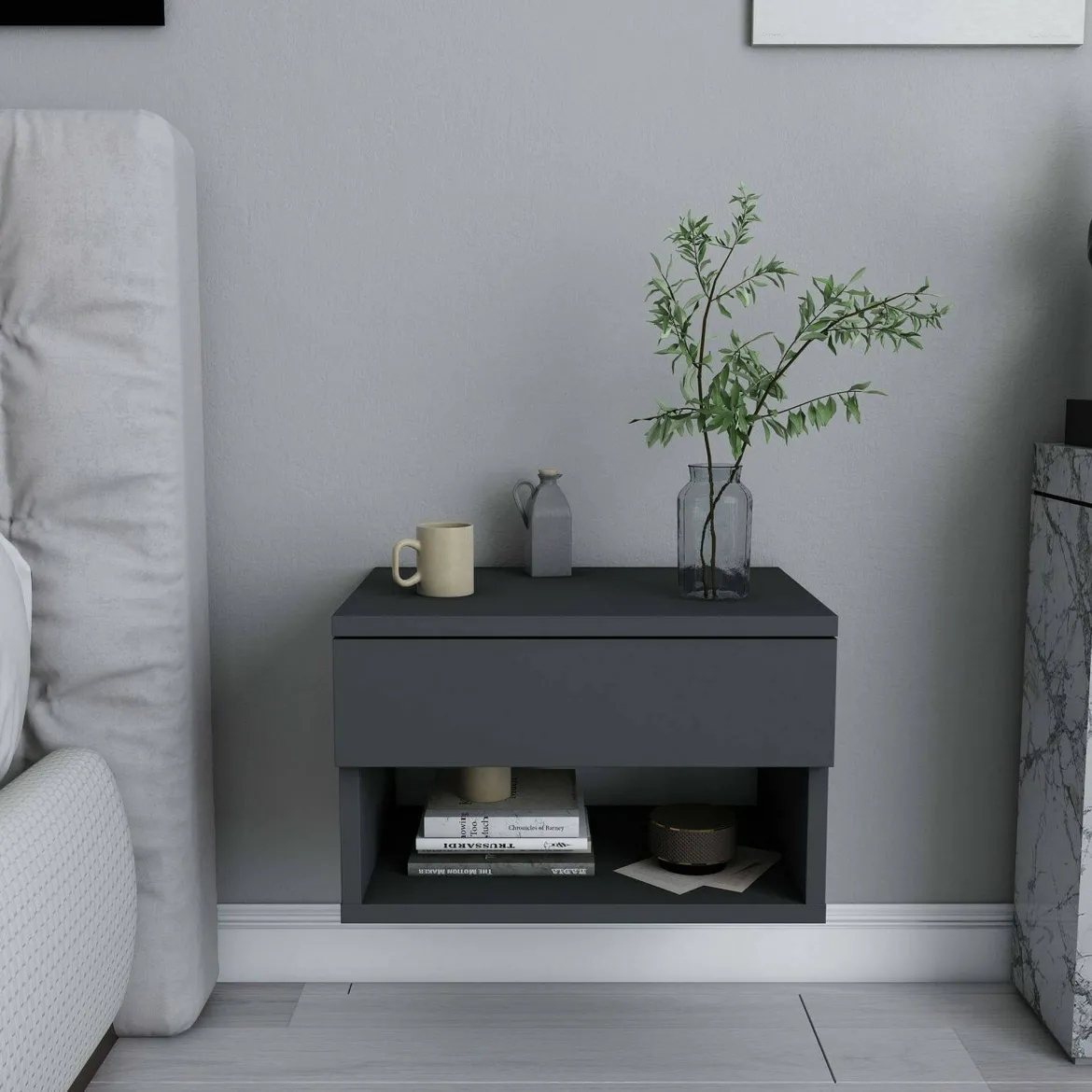 Comodino sospeso antracite 44x29x31h cm - Serpente