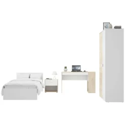 Composizione Camera da Letto Bianco Marrone Rovere 2 Cassetti Reversibile 195x96x68h cm, Dimensione Materasso 90x190 cm - Winnemu
