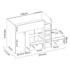 Composizione camera da letto Araba, 271x111h150 cm, Bianco e Antracite