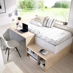 Composizione camera da letto Giustizia, 303x97h203 cm, Rovere e Bianco