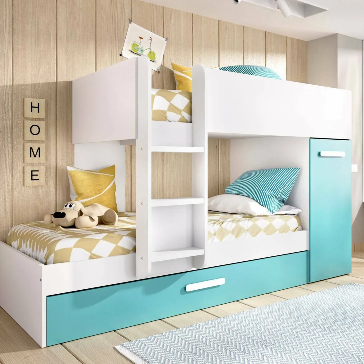 Composizione camera da letto Hikaa, 244x112 h150 cm, Bianco e Rosa