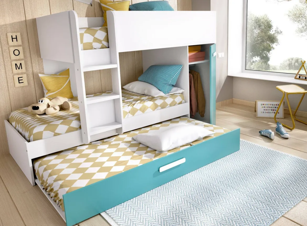Composizione camera da letto Hikaa, 244x112 h150 cm, Bianco e Rosa