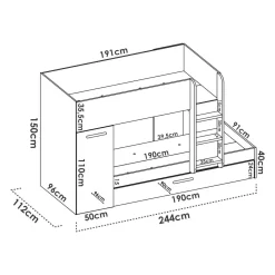 Composizione camera da letto Hikaa, 244x112h150 cm, Rovere e Bianco