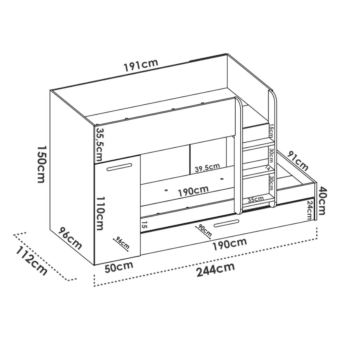 Composizione camera da letto Hikaa, 244x112h150 cm, Rovere e Bianco