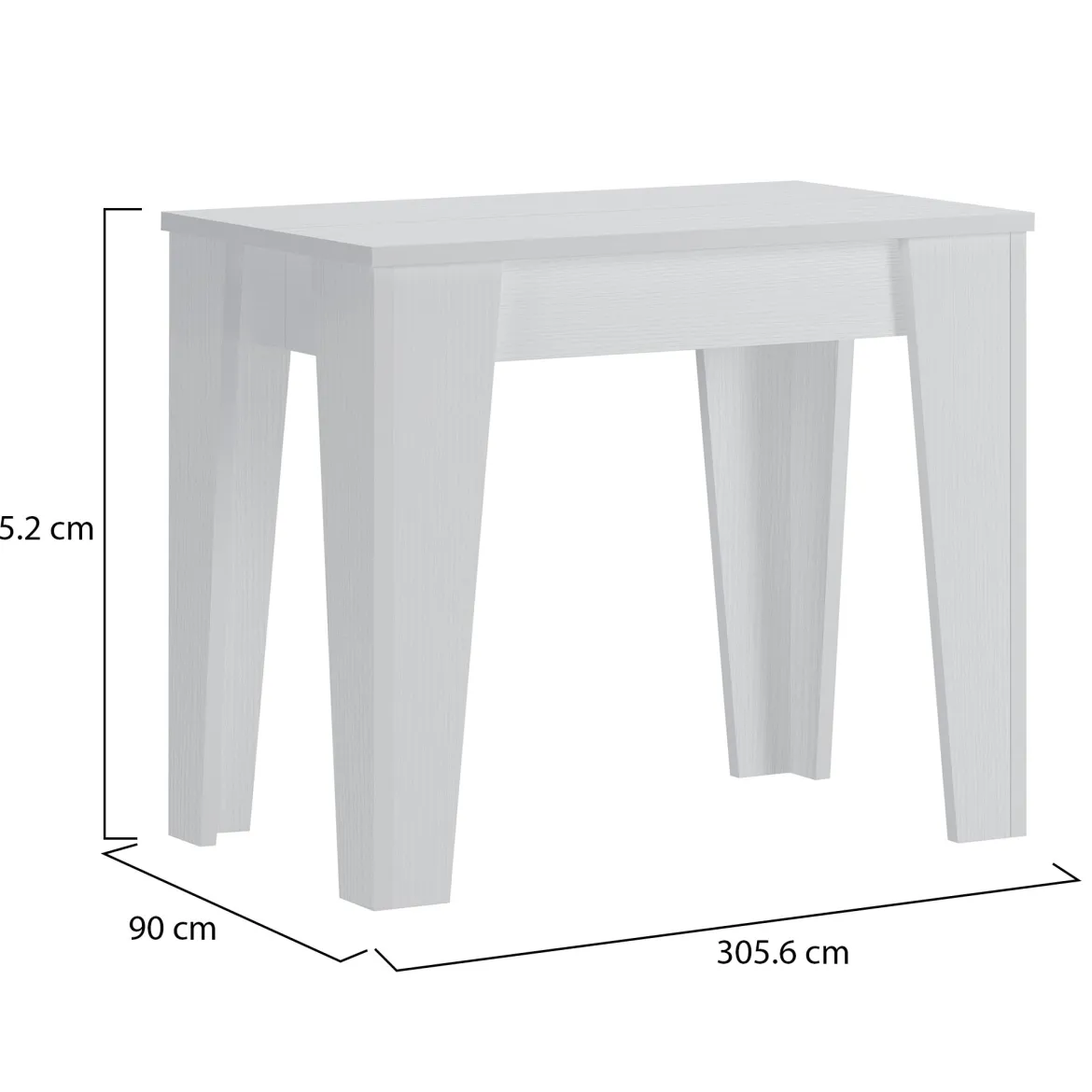Consolle Allungabile Bianco 12 Posti Allungabile 305.6x90x75.2h cm, Meccanismo Estensione Allunghe Centrali - Gizio