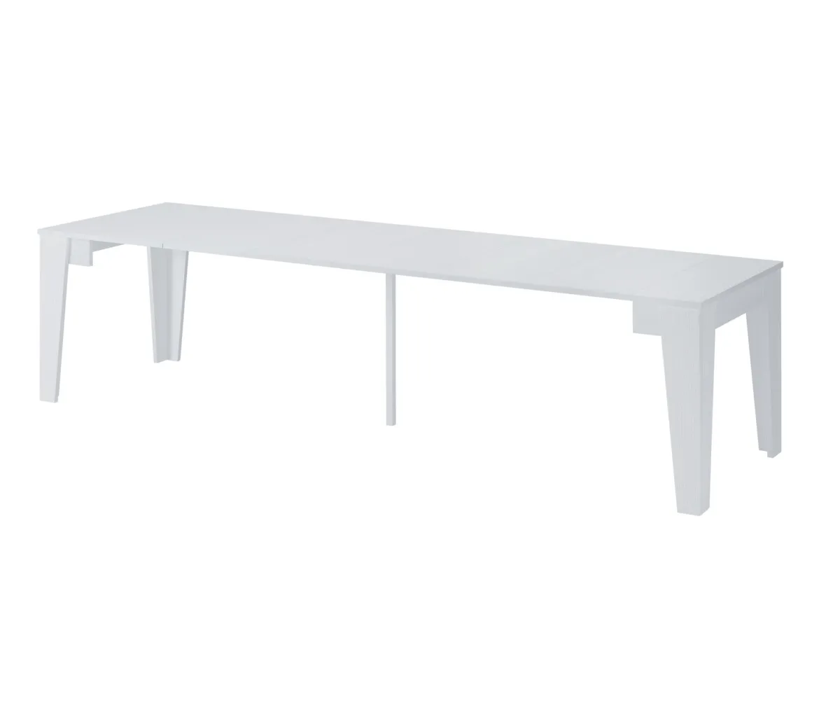 Consolle Allungabile Bianco 12 Posti Allungabile 305.6x90x75.2h cm, Meccanismo Estensione Allunghe Centrali - Gizio
