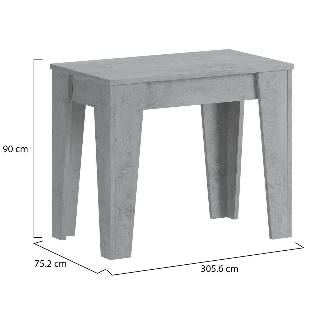 Consolle Allungabile Grigio Cemento Allungabile 12 Posti 305.6x90x75.2h cm, Meccanismo Estensione Allunghe Centrali - Gizio