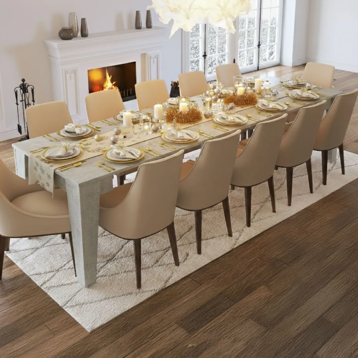 Consolle Allungabile Grigio Cemento Allungabile 12 Posti 305.6x90x75.2h cm, Meccanismo Estensione Allunghe Centrali - Gizio