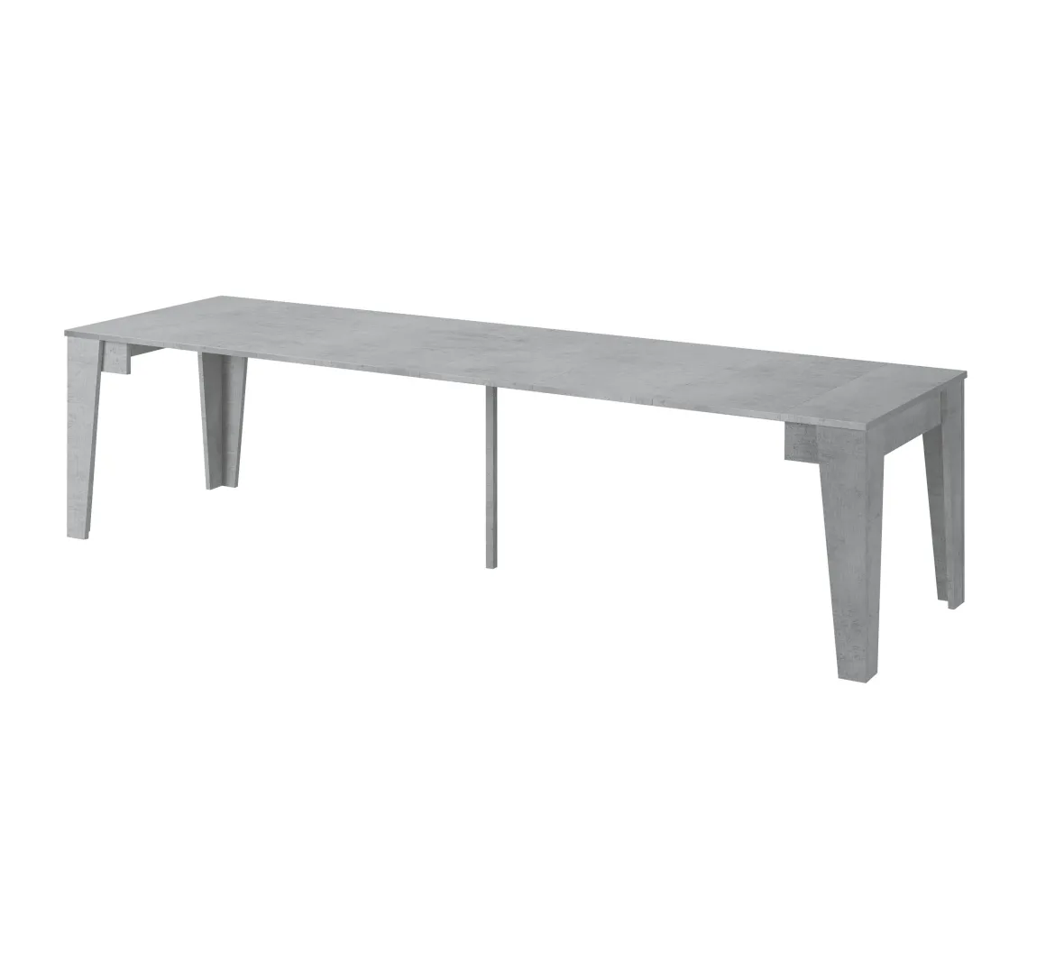 Consolle Allungabile Grigio Cemento Allungabile 12 Posti 305.6x90x75.2h cm, Meccanismo Estensione Allunghe Centrali - Gizio