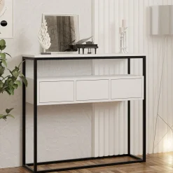 Consolle Bianco Nero un Ripiano un Vano 100x29x90h cm, Colore Struttura Nero - Pianfei