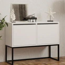 Consolle Bianco Nero 2 Vani Colore Struttura Nero 90x34x70h cm, Colore Ripiano Bianco - Arresi