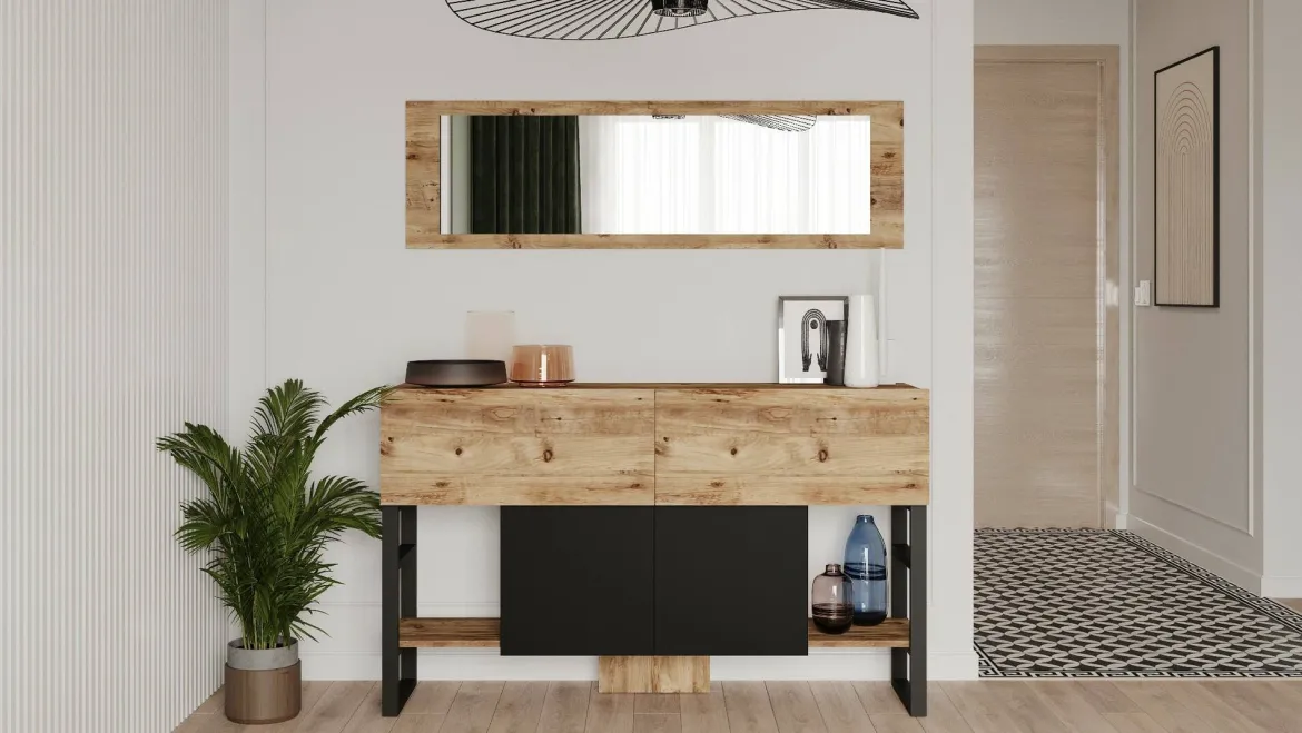 Consolle con specchio 139x43x83h cm quercia - Alleghe