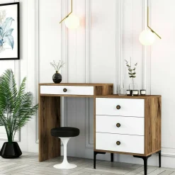 Consolle da trucco 124x40x84h cm noce e bianco - Artegna