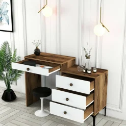 Consolle da trucco 124x40x84h cm noce e bianco - Artegna