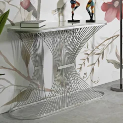Consolle design in metallo 120x35x79h cm argento - Branduzzo