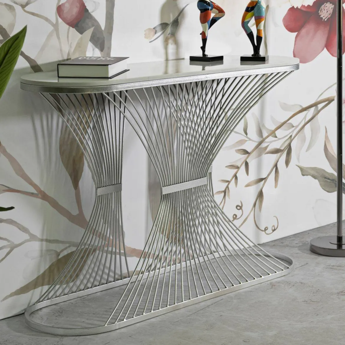Consolle design in metallo 120x35x79h cm argento - Branduzzo