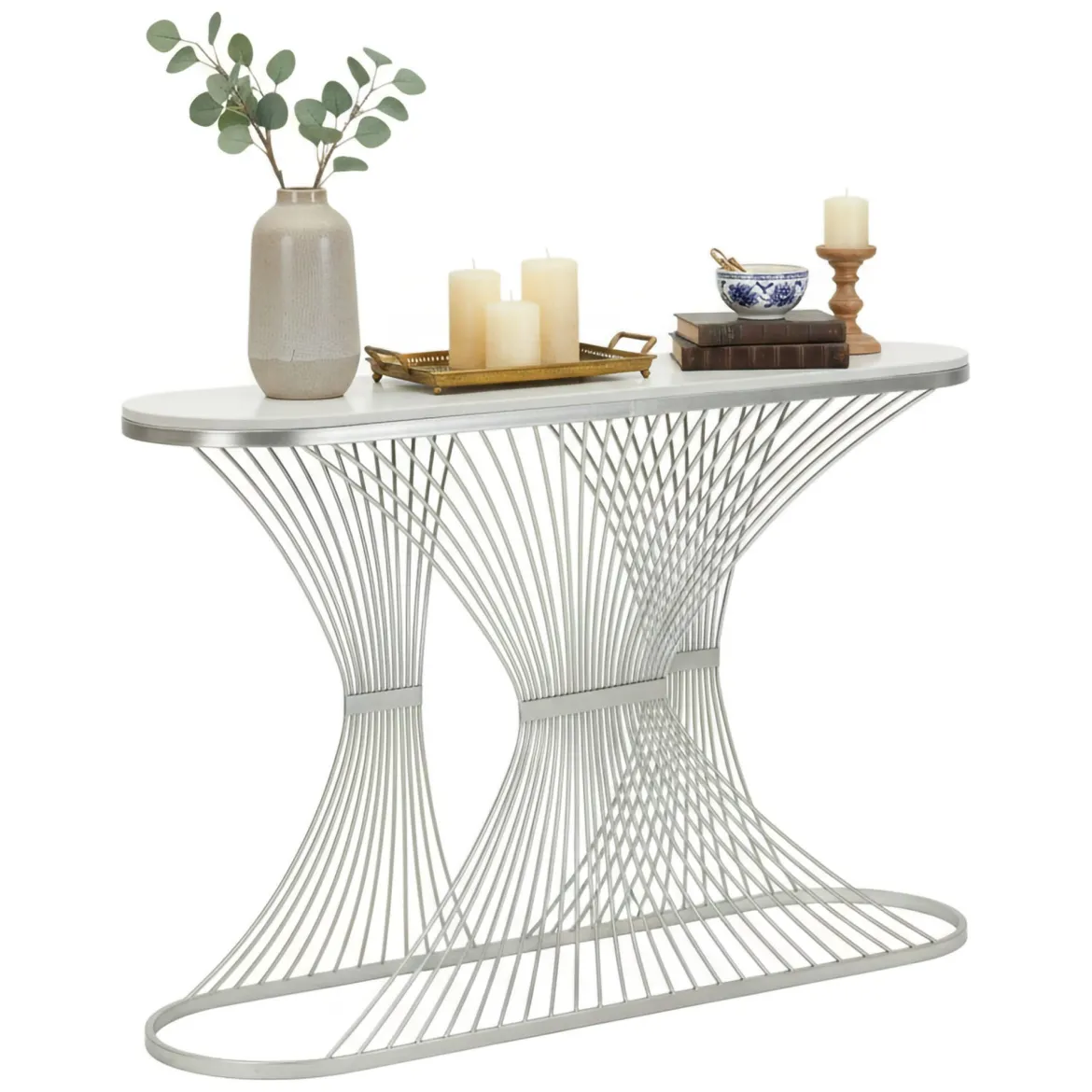Consolle design in metallo 120x35x79h cm argento - Branduzzo