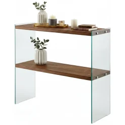 Consolle in legno e vetro 90x30x80h cm noce - Doha