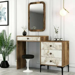 Consolle make up 70x84x40h cm noce e bianco - Bedonia