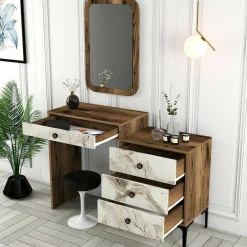 Consolle make up 70x84x40h cm noce e bianco - Bedonia