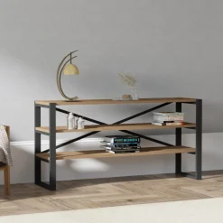 Consolle Marrone Noce Nero 2 Ripiani 2 Vani 120x32x59h cm, Colore Ripiano Marrone - Envie