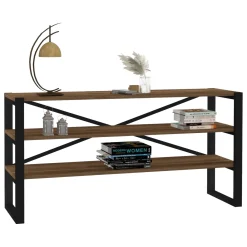 Consolle Marrone Noce Nero 2 Ripiani 2 Vani 120x32x59h cm, Colore Ripiano Marrone - Envie