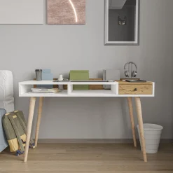 Consolle Marrone Rovere Bianco un Ripiano 2 Vani 120x53x72h cm, Colore Ripiano Bianco - Carugo