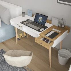 Consolle Marrone Rovere Bianco un Ripiano 2 Vani 120x53x72h cm, Colore Ripiano Bianco - Carugo