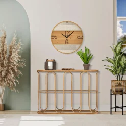 Consolle Marrone un Ripiano Struttura Effetto Bamboo 110x32x77h cm, Materiale Struttura in Legno - Tiznit