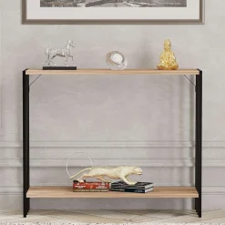 Consolle Nero Marrone Rovere un Ripiano un Vano 90x26x74h cm, Colore Ripiano Marrone - Ravello
