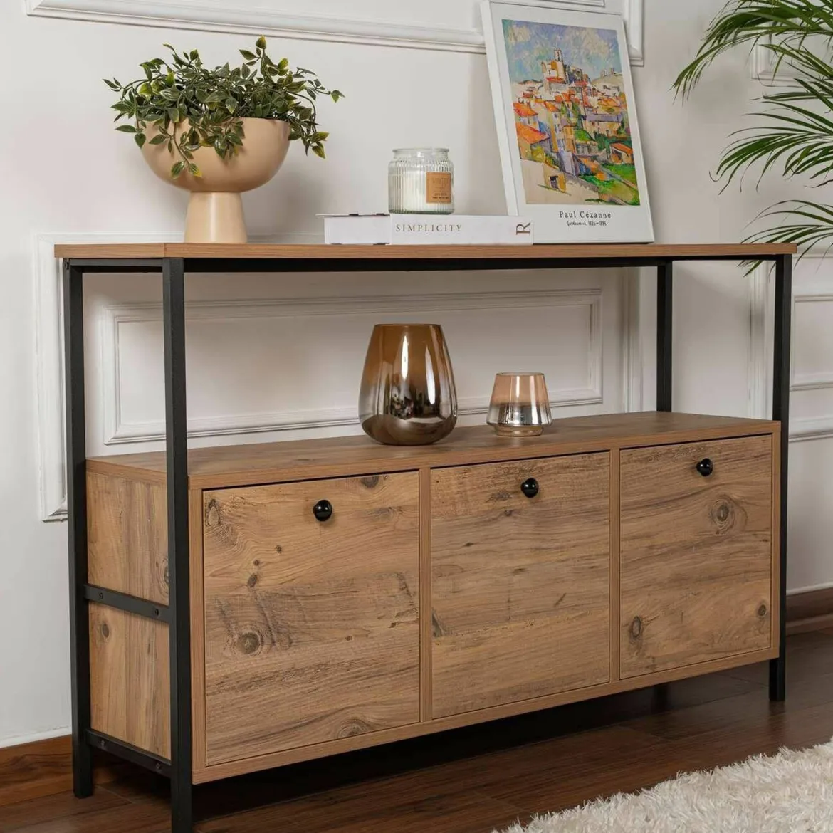 Consolle Nesta, 120x30 h75 cm, Pino e Nero