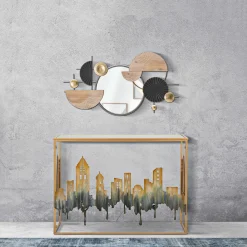 Consolle oro Grigio un Ripiano Piano con Profilo di Città 110x39x81h cm, Materiale Struttura in Vetro - Elda