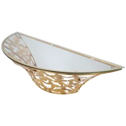 Consolle oro Trasparente un Ripiano Base con Decorazione con Farfalle 120x41x37h cm, Materiale Struttura in Vetro - Azrou