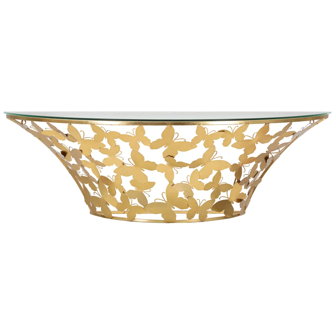Consolle oro Trasparente un Ripiano Base con Decorazione con Farfalle 120x41x37h cm, Materiale Struttura in Vetro - Azrou