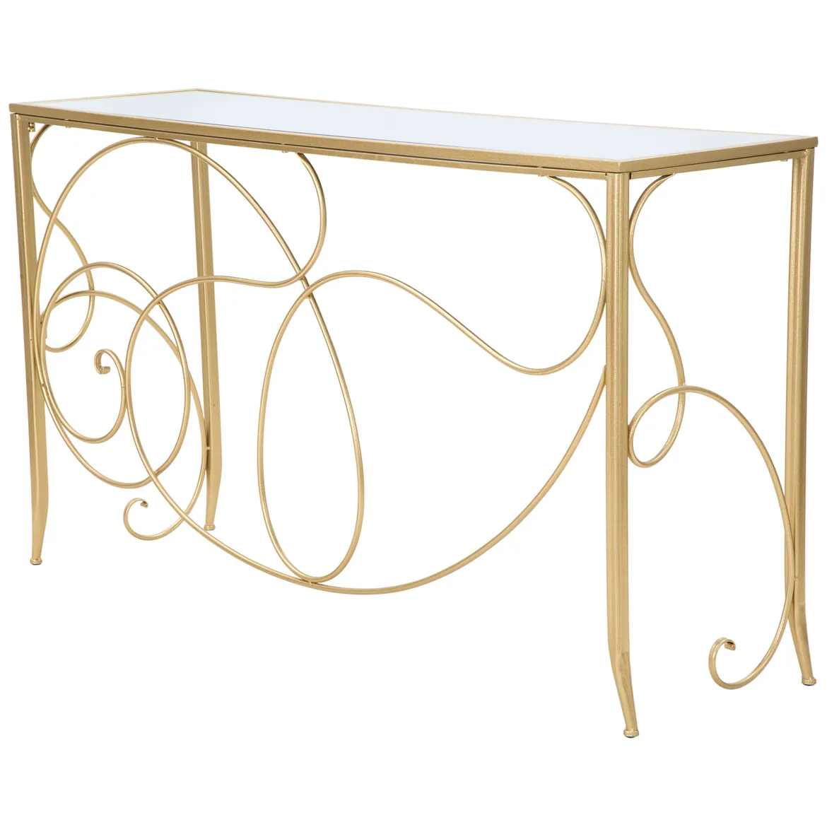 Consolle oro Trasparente un Ripiano Piano con Decorazione con Farfalle 100x35x80h cm, Materiale Struttura in Vetro - Meknes