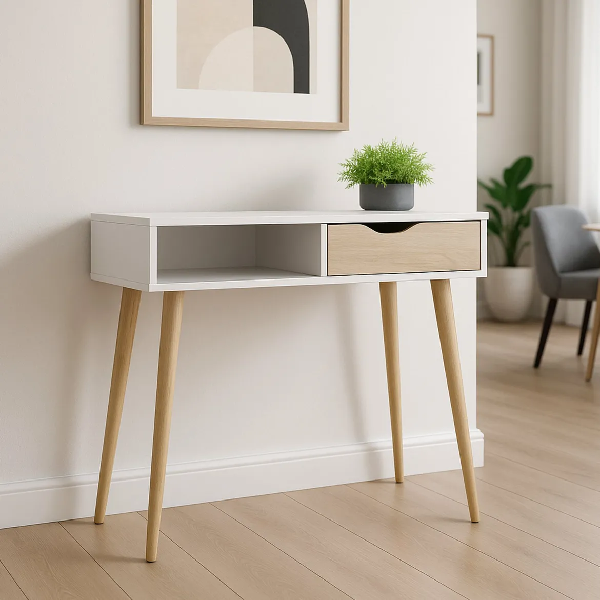 Consolle scandi 103x43x89h cm bianco e quercia - Diaspo