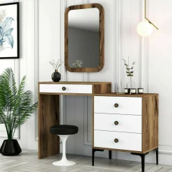 Consolle trucco 124x40x84h cm noce e bianco - Namtheun